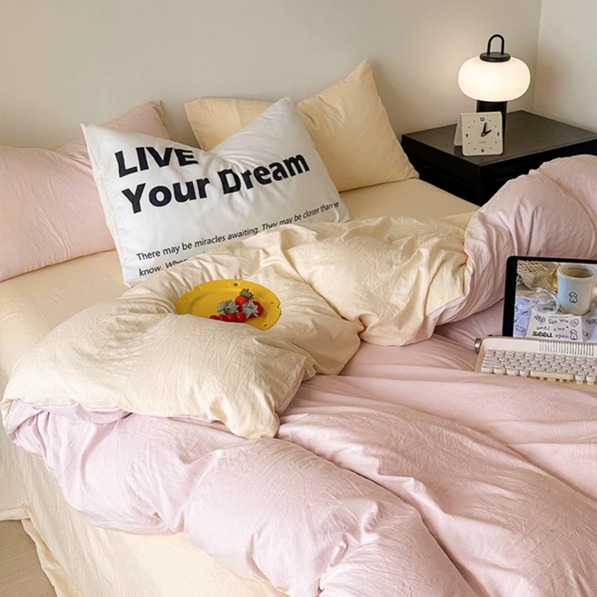 헤디야 투톤 리버시블 부드러운 이불커버, 크림연핑크