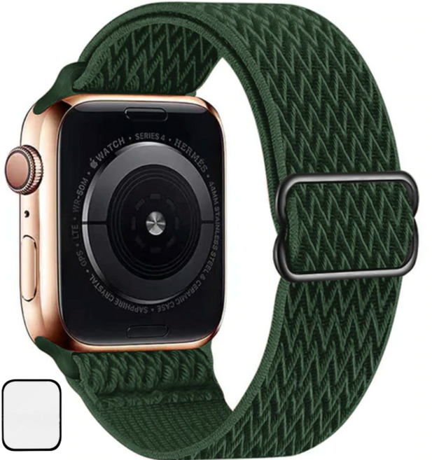 NUBASE 애플워치 호환 고탄력 링크 솔로루프 스포츠루프 버클 스트랩, 웨이브 그린