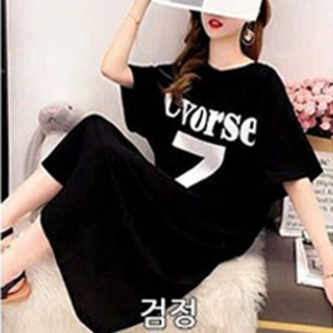 루즈핏 반팔 롱 원피스 379