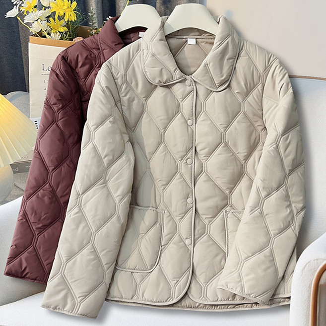 TIMEPURE 중년 여성 퀼팅 경량 패딩 점퍼 데일리 웰론 패딩 자켓 루즈핏 숏코트 겨울 가을 데일리 간절기 아우터