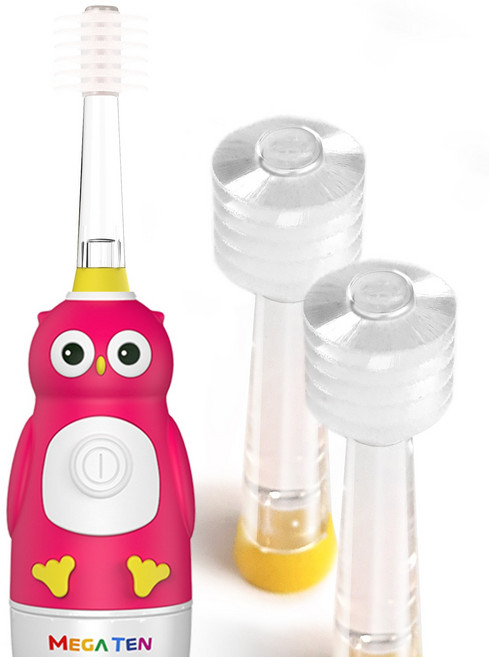 [메가텐] 캐릭터 키즈소닉 음파전동칫솔 3in1(완제품1세트+추가리필2), 올빼미, 1개, [소프트] 48개월 미만