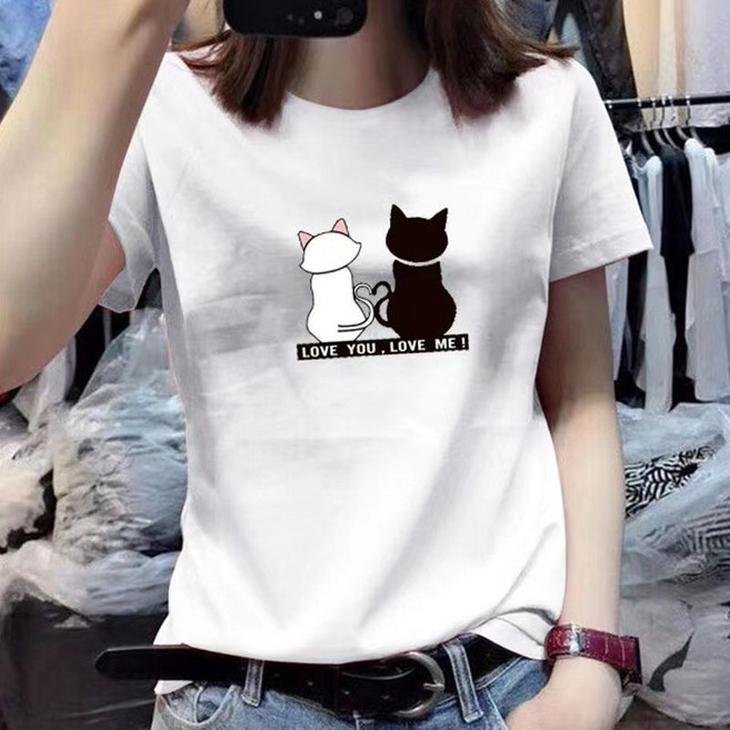 純棉短袖T恤女 大尺碼上衣 夏季新款純棉白色短袖T恤女簡約百搭圓領體恤打底上衣