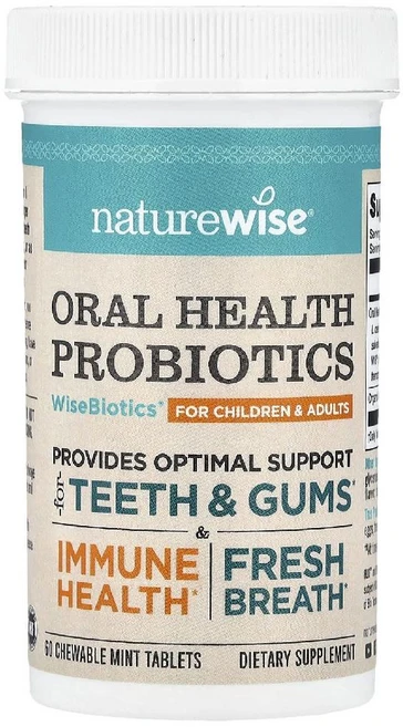 네이처와이즈 오랄 헬쓰 유산균 어린이+성인 민트맛 츄어블 60정 30억 CFU, 1개 - 쿠팡