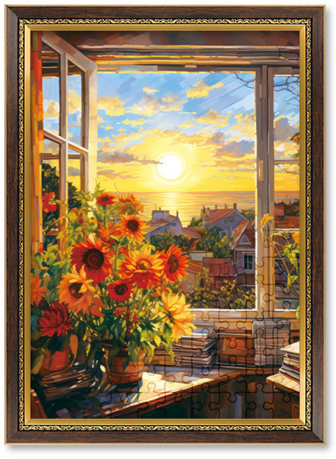 빈센트 반 고흐의 석양에 물든 창문 직소 퍼즐+액자 세트 명화 풍경 1000피스, 액자선택가능, 1세트