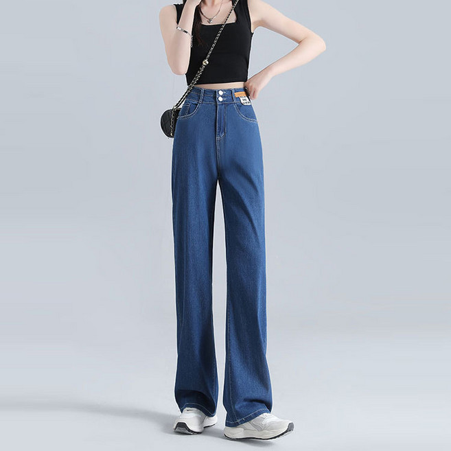 HAM 아 아이스 텐셀 여자 여름 와이드 얇은 청바지 뒷밴딩