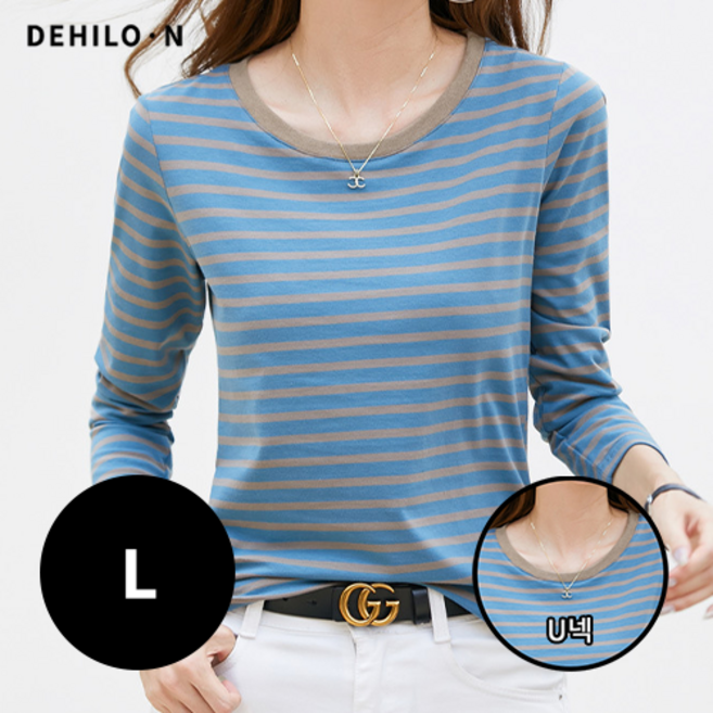 데일로엔 여성 라운드넥 스트라이프 긴팔 티셔츠