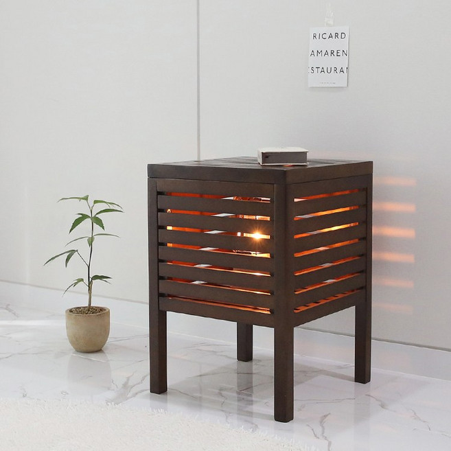 벤트리 고무나무 원목 수납 사이드 협탁 (2color) 콘센트 수납함, 브라운 색상