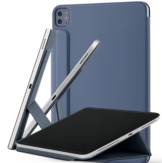 모키보 프리앵글 각도조절이 되는 아이패드 케이스 거치대 커버 에어 미니 프로 호환 펜슬수납 마그네틱 - 슬림, 그레이 블루, 1개