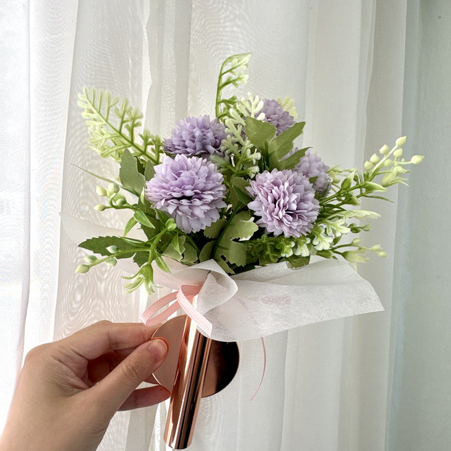 더 라넌큘러스 플라워 납골당 폼폼 조화 꽃다발 부착식 화병, 1개, 연보라
