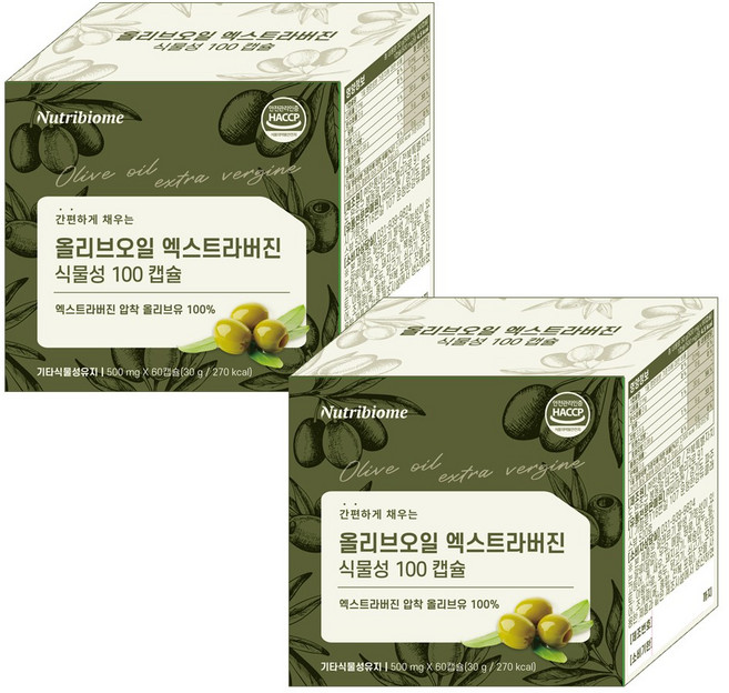 올리브오일 엑스트라버진 압착식물성 캡슐 100 스페인산 지중해 피쿠알 단일품종 냉압착, 2개, 60정