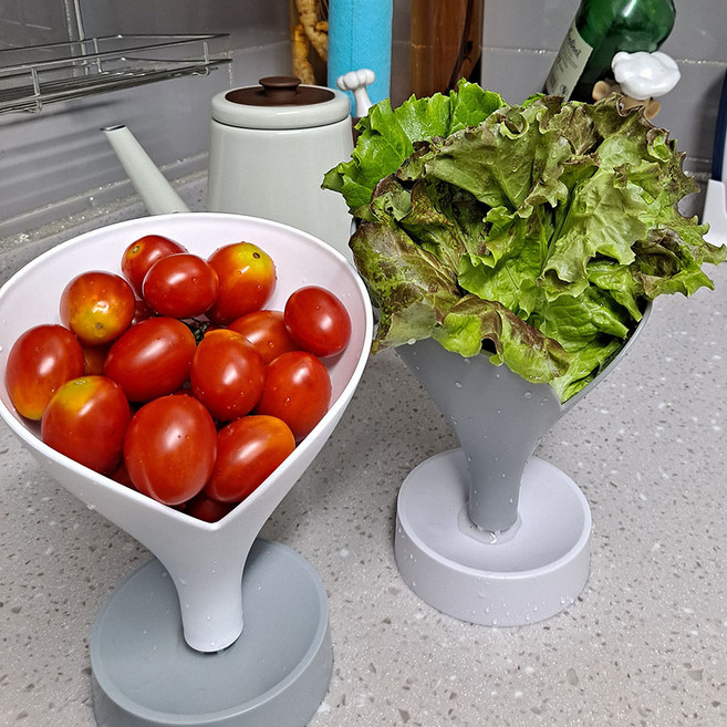 야채 물빠짐 접시 1+1 (그레이+화이트) 상추접시 쌈접시 깔대기 캠핑용 상추그릇, 2개