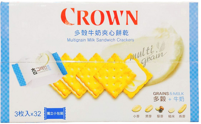 CROWN 多穀牛奶夾心餅乾 穀物牛奶, 24g, 32