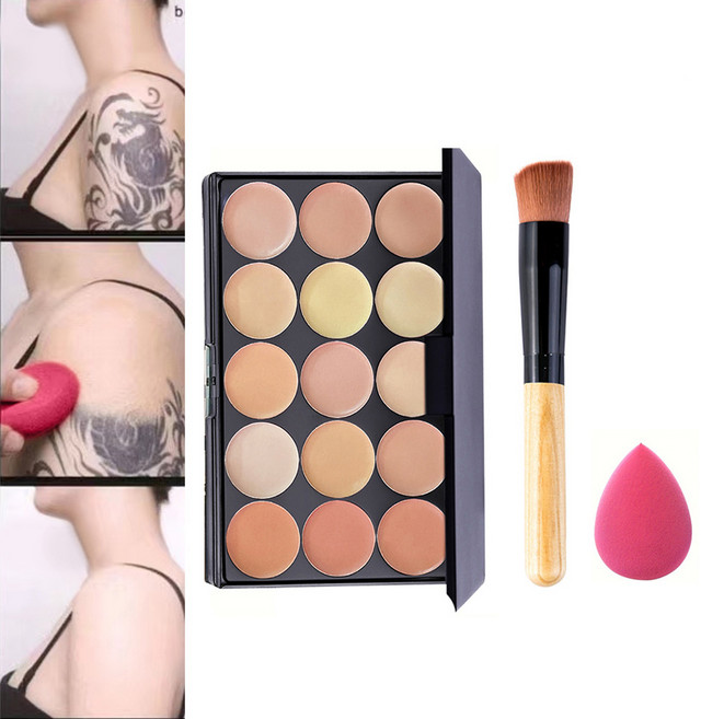 15색 컨실러 팔레트 + 파우더 브러쉬 레인드롭 퍼프 부드러운 질감의 저렴한 세트, 01 28191-02