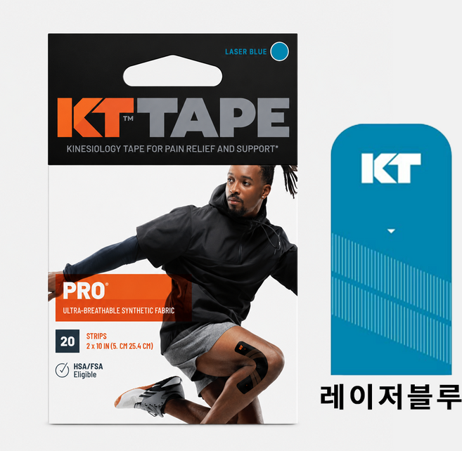 KT테이프 프로 PRO Pre-cut 레이저블루(하늘) 컬러 키네시올로지 스포츠 근육 테이핑 손목 무릎 어깨 근육 케이티테이프, 1개, 1롤