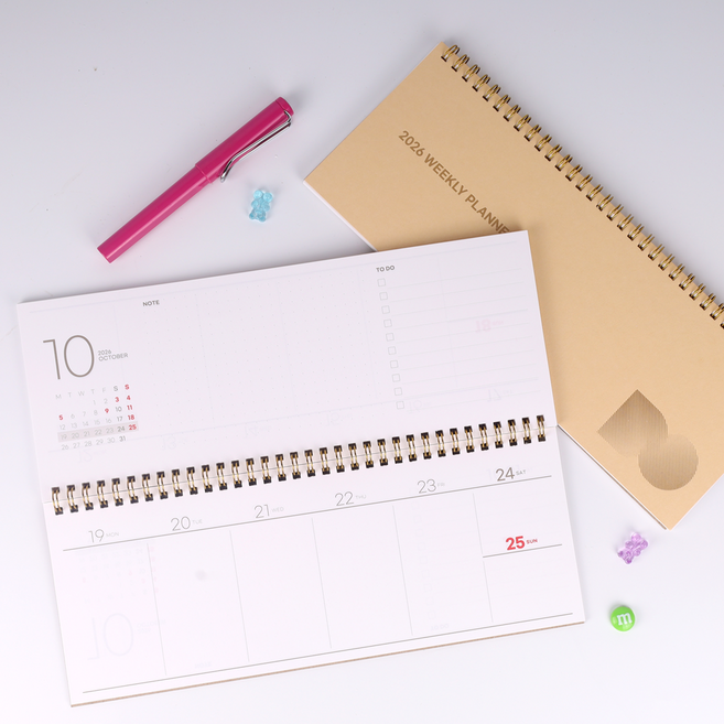 [무딘취향] 2026 위클리플래너 주간스케줄러 비지니스 가계부 탁상달력 다이어리 - 가로형(날짜형) 1개, 사하라