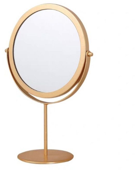 簡約立式梳妝鏡 金屬便攜式桌面鏡, 輕奢高檔化妝鏡-金圓底