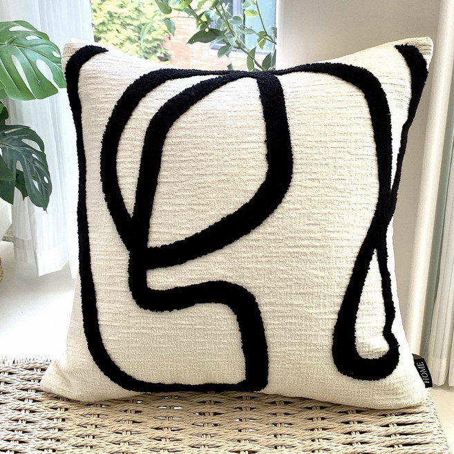 리빙플래너 드로잉 쿠션 북유럽 거실 쇼파 침대 쿠션 디자인 쿠션커버 (쿠션솜포함), 아르떼