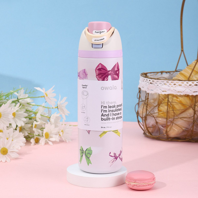 오왈라 Owala FreeSip 프리십 인슐레이티드 텀블러 24oz-710ml, 710ml, 옅은 자 [넥]