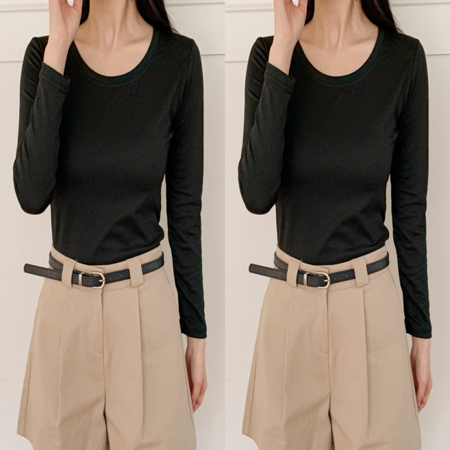 에르모소 1+1 봄 가을 사계절 간절기 이너 기본 티셔츠 슬림 무지 여성 긴팔티셔츠 H-C000