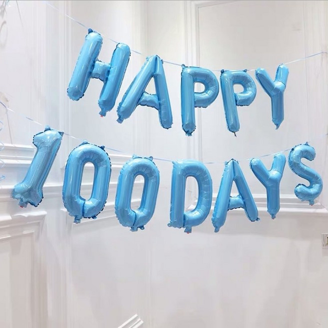 [예쁨주의지호] 풍선세트 백일 레터링 HAPPY 100DAY (글자+연결줄+빨대) 풍선, 백일 레터링 풍선세트 HAPPY 100DAY_블루