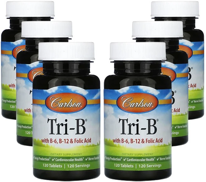 칼슨 Tri-B B-6 B-12 및 엽산 함유, 6개, 120정 - 쿠팡
