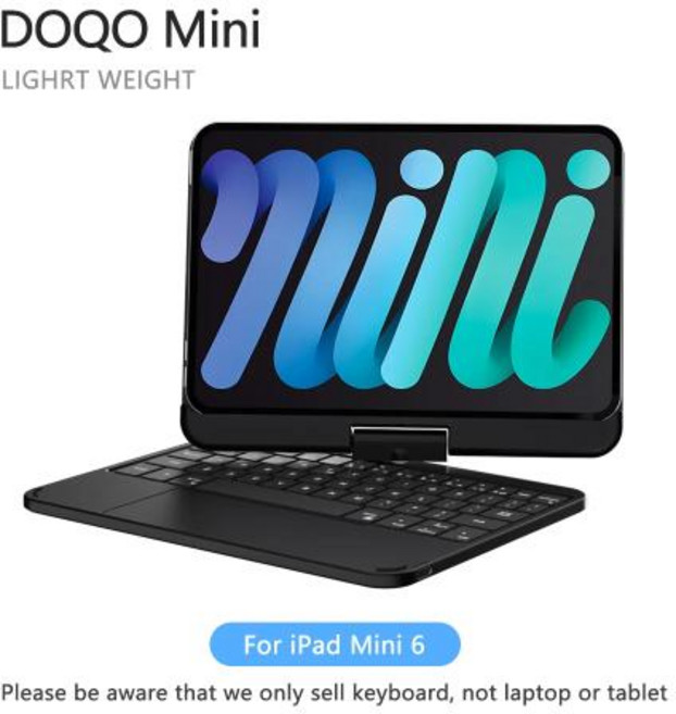 아이패드 호환 키보드 케이스 360도 회전 블루투스 무선 DOQO Mini iPad Mini6 및 Mini7 8.3인치용 다기능 백라이트 Bluetooth, for Mini 6-BK, 1개