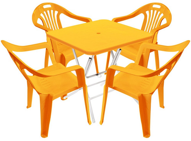 플라스틱테이블 야외테이블 편의점 포장마차 간이 접이식 테이블 의자 세트, 사각테이블+팔걸이의자, 옐로우