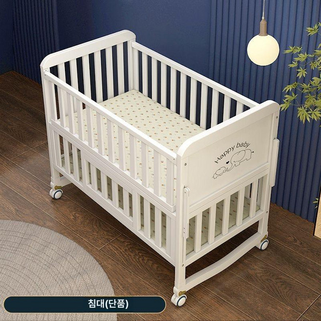 원목 침대 이동식 범퍼 신생아 다기능 어린이, N. 화이트 대형 침대