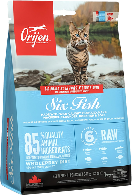 Orijen 歐睿健 台灣公司貨 全齡貓 無穀配方 乾飼料, 六種鮮魚, 340g, 1包