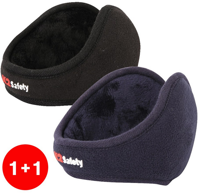 K2 정품 [1+1] 겨울용 귀마개 (따뜻한 털안감 양쪽 귀부분 구멍내어 외부소리 청취 가능), 블랙+네이비, 2개