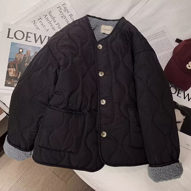 스타일닥터 가을 겨울 솔리드 양털 여성점퍼 도톰 라운드넥 솜저고리