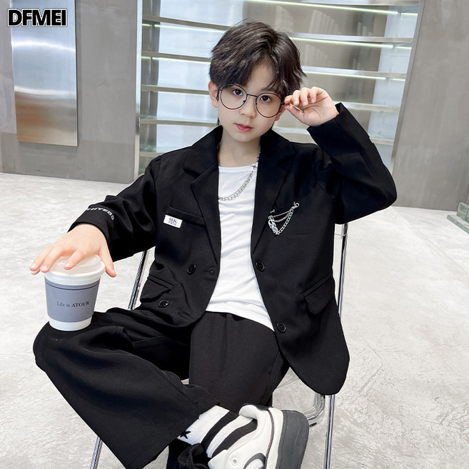 DFMEI 男童休閒西裝套裝兒童表演禮服帥氣男孩小西服鋼琴主持人演出服
