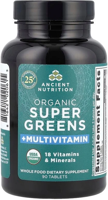 Ancient Nutrition 유기농 슈퍼 녹색 채소 + 종합비타민 90정 ATN-02061, Ancient Nutrition, 유기농 슈퍼 녹색 채, 1개 - 쿠팡