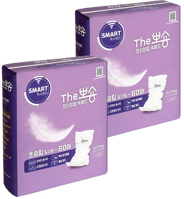더뽀숑(The뽀숑) 프리미엄 성인용 속기저귀(초슬림 일자형), FREE(onesize), 60개입, 2개
