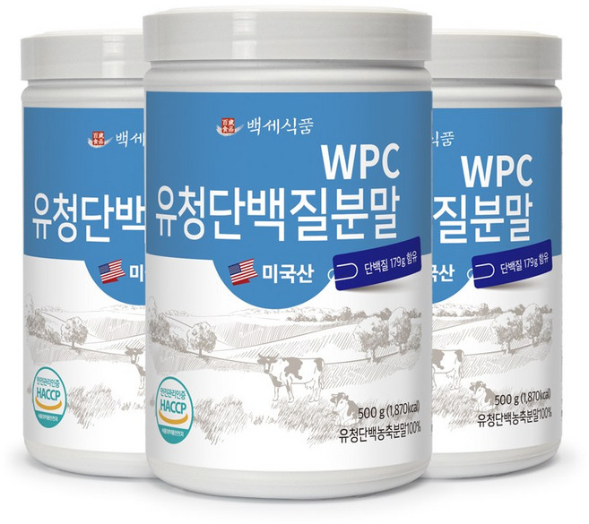 백세식품 WPC유청단백질분말100% 500g통 미국산 HACCP 인증제품, 3개, 500g