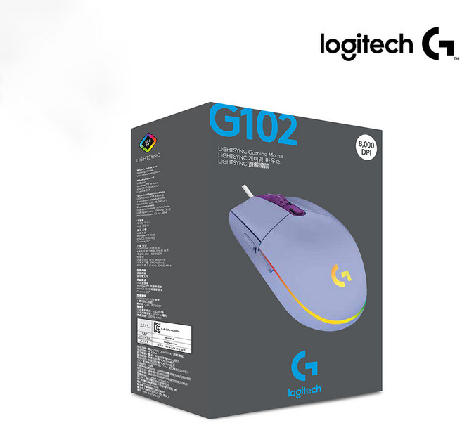 로지텍 G102IC 2세대 LIGHTSYNC 게이밍 유선마우스 벌크 MU0054, G102 정품 박스, 라일락