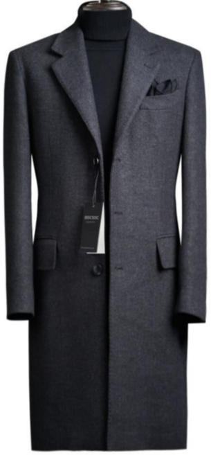 비시크 케이튼 헤링본 싱글 울 코트