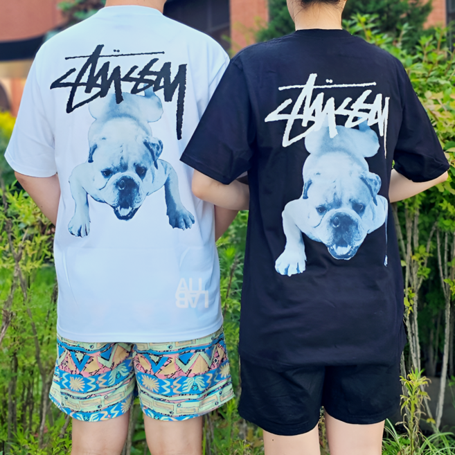 스투시 반팔 화이트 블랙 커플티 티셔츠 STOCKDOG [국내매장]