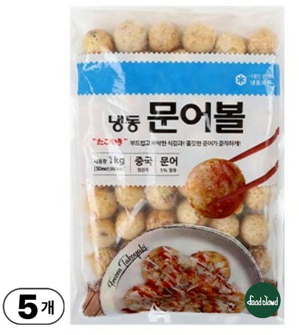 재호 타코야끼 문어볼 문어빵 업소용 대용량 냉동 다코야끼 1kg 50개입, 5개