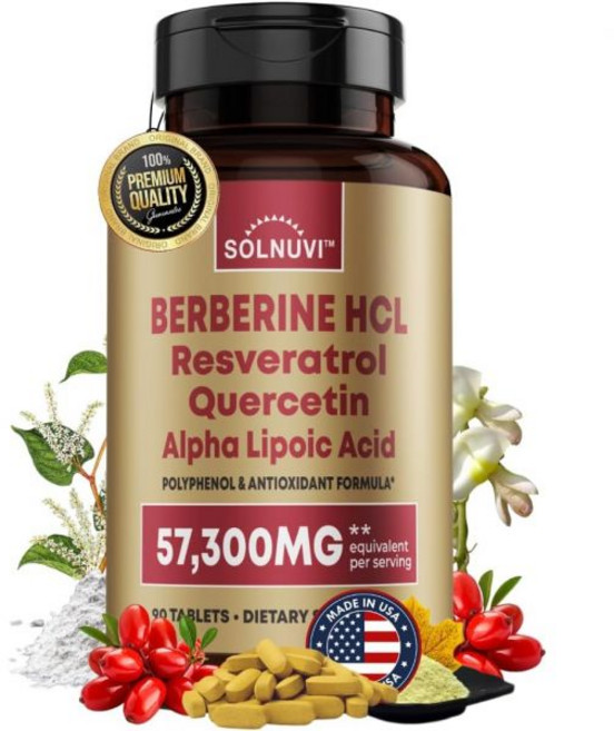 베르베린 레스베라트롤 퀘르세틴 A알파 리포산 57300mg 90T 4개 미주 출고 SOLNUVI, 베르베린 레스베라트롤 퀘르세틴 A알파 리포산 57300