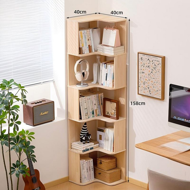 쿠리브 코너 책장 원목 코너 서재 다용도 코너 책선반 다용도 장식장, 6단