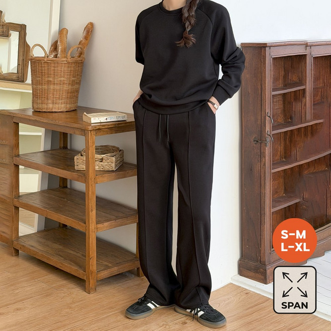 앤샵 여성용 롱/숏 2단기장 맨투맨+핀턱 밴딩 일자 팬츠 상하의세트 스판 쫀쫀 비안나 트레이닝세트 빅사이즈 키작녀 키큰녀