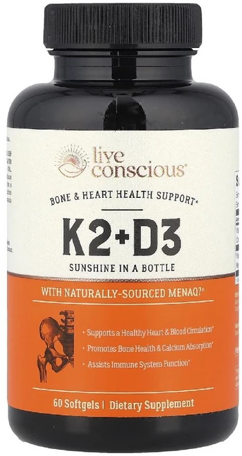 라이브컨셔스 K2+D3 비타민K2 비타민D3 소프트젤 60정, 1개 - 쿠팡