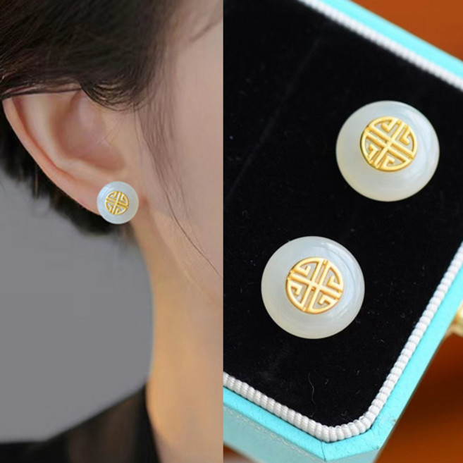 티큐 재물복 금전운 소원성취 행운 고급 옥 귀걸이 A2020