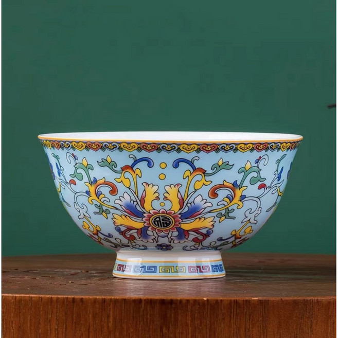 우아하게 제작된 경덕진 도자기 색상 에나멜 모조 본차이나 화상 그릇 세트 방지 받침대, 11 복이 가득한 로열 블루 4 5inch 금박 장식