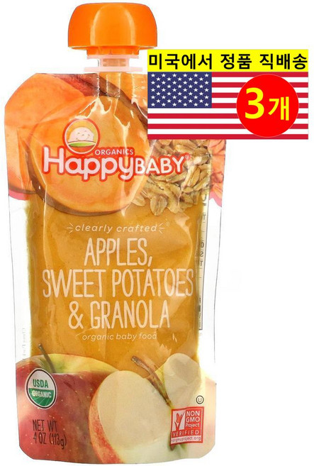 Happy Family Organics 6개월 이상 유아용 2단계 퓨레 이유식 113g 1개, 3개