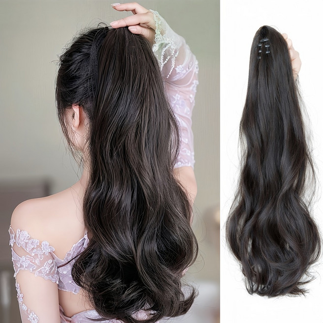 상덕 머릿결 좋은 포니테일가발집게 똥머리 가발, 브라운블랙, 1개