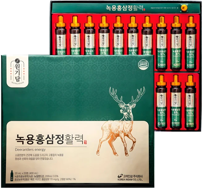 원기담 녹용홍삼정 활력, 20ml, 20개 - 쿠팡