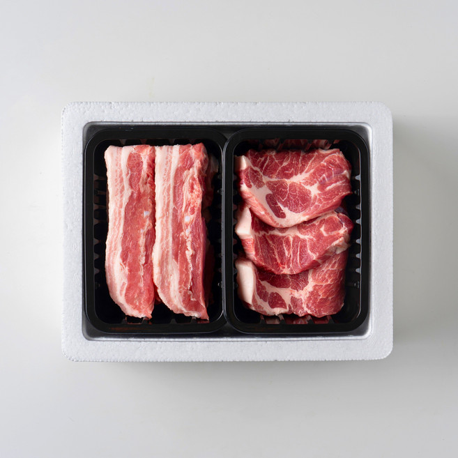 [고기담은정성]국내산 녹돈 돼지고기 삼겹살+목살 1kg 구이&선물세트(가방미포함), 1세트