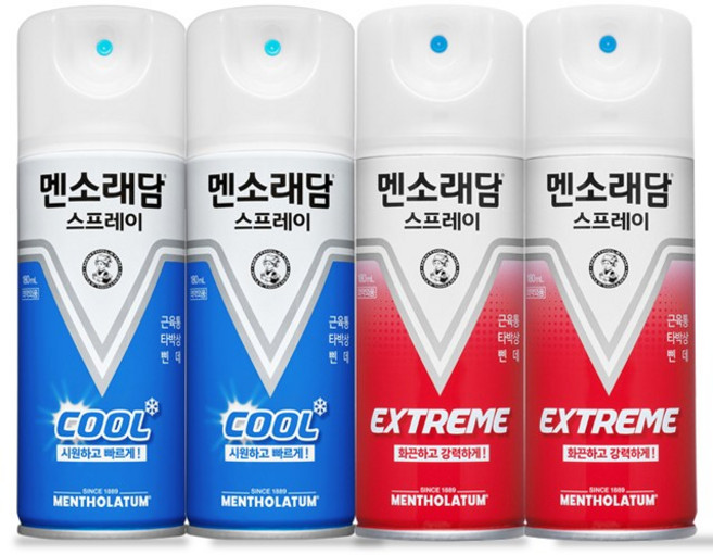 멘소래담 스프레이-에스 쿨 파스 180mlx2개+익스트림 180mlx2개, 1세트, 4개입